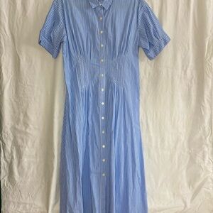 LOFT Light Blue Striped Midi Dress